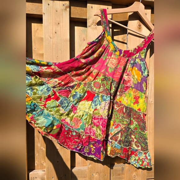 Vintage Dresses & Skirts - VINTAGE Colorful Patchwork Bohemian Dress / Top Handmade in Nepal - small